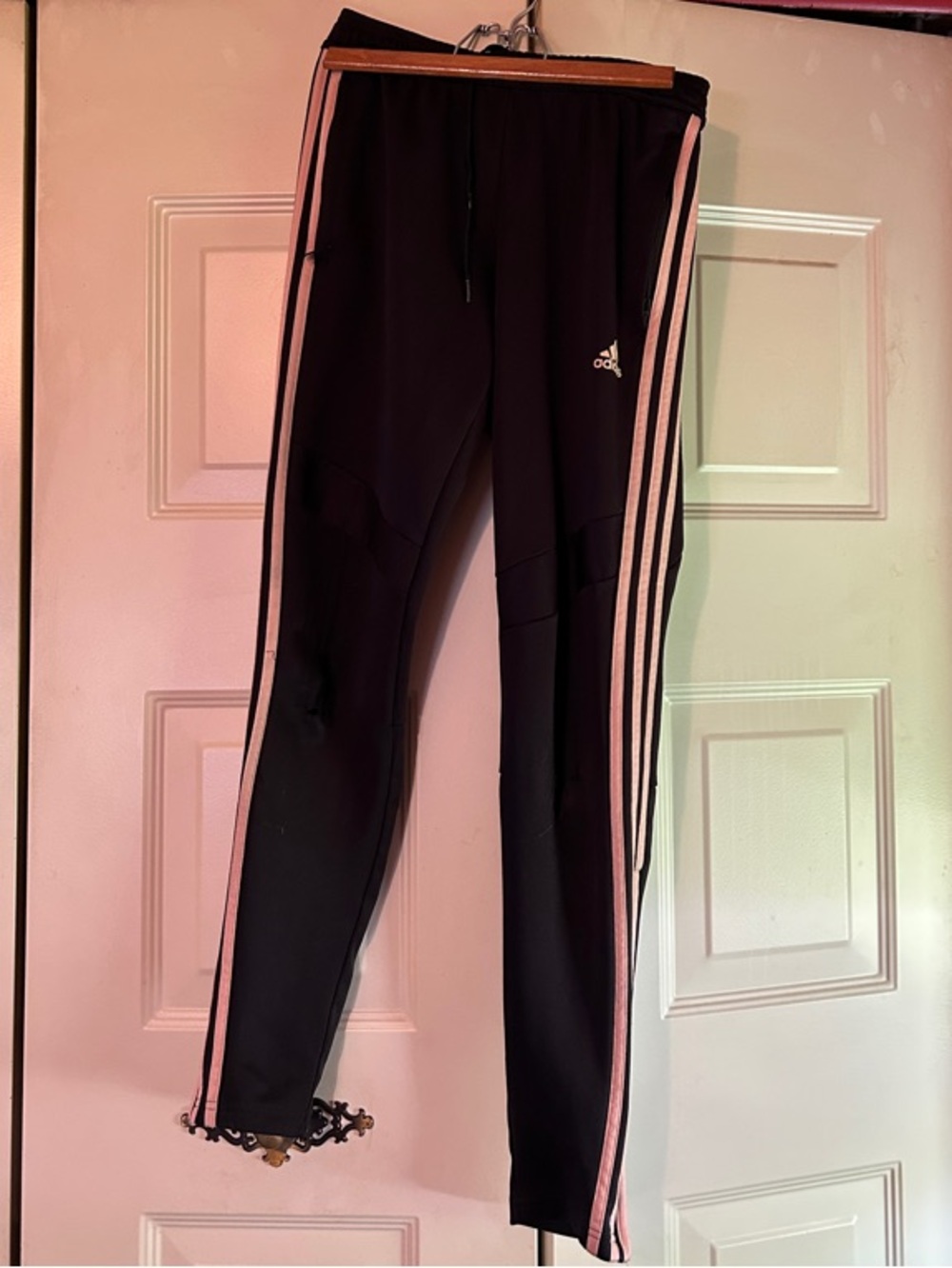 adidas Black Track Pants with Pink Side Stripes